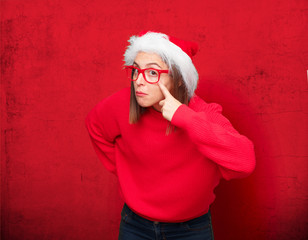 young pretty woman christmas concept. editable background