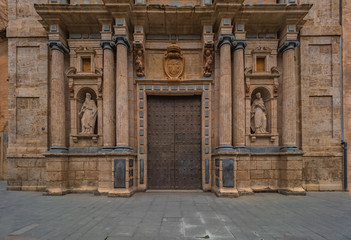 Renaissance style facade of Parroquia de la SantÃsima Cruz and Real Monasterio of Our Lady of  El Carmen in Valencia, Spain