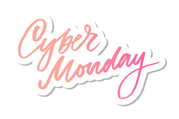 Vector illustration of Cyber Monday text for card banner. Handwritten calligraphy Cyber monday tag badge template. Lettering typography illustration