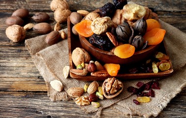 Mix of dried fruits and nuts - symbols of judaic holiday Tu Bishvat