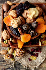 Mix of dried fruits and nuts - symbols of judaic holiday Tu Bishvat