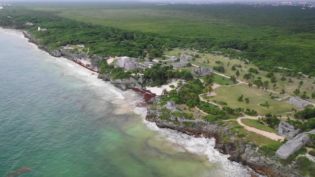 tulum maya ruins aerial view panorama mexico