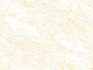 Gold sparkles glitter dust metallic confetti on white vector background.