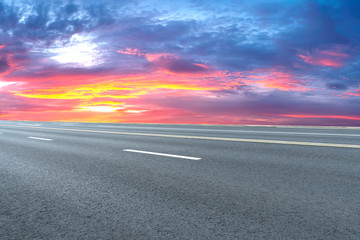 Sky Highway Asphalt Road and beautiful sky sunset scenery