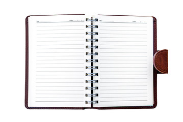 Open blank Notebook with white lined pages isolated on white background