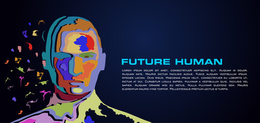 Colorful vector future human head on blue gradient