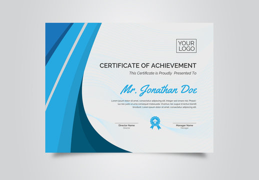 Certificate of Achievement Layout with Blue Elements