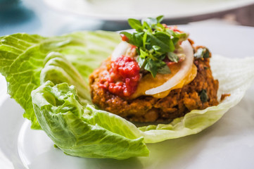 healthy falaffel in salad leaf