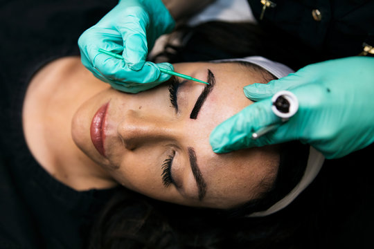 Spa: Female Undergoes Microblading Treatment Permanent Makeup