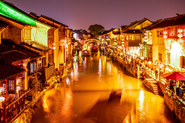 Fototapeta na wymiar Nightscape of ancient town in Suzhou..