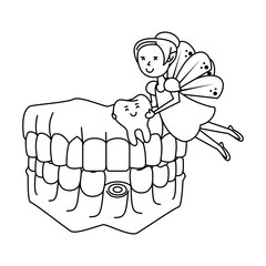 cartoon fairy dental care black and white