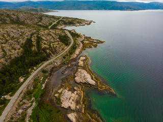 Aerial view. Road along fjord, Norway