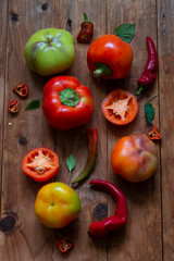 Cluster of sweet red pepper with spicy chili
