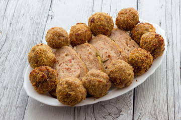 Fried meat meatballs in oil