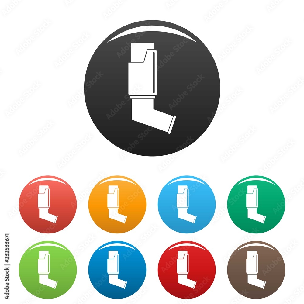 Poster asthma inhaler icons set 9 color vector isolated on white for any design