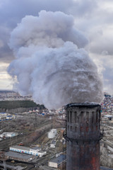 Coal fossil fuel Power Plant smokestacks emit carbon dioxide pollution
