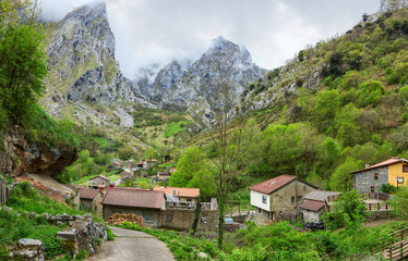 View on Cain de Valdeon in a cloudy spring day, Picos de Europa,  Castile and Leon, Spain.
