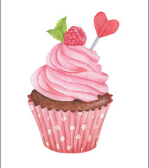Watercolor raspberry cupcake