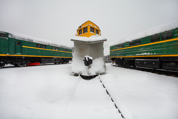 Snowplow train or Snow removal train with railroad snow removal equipment for cleaning tracks ans...