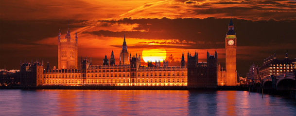 Sunset Over The Palace of Westminister, London, England. 