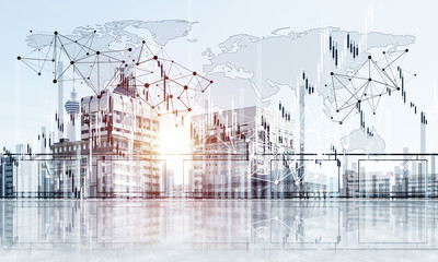Concept of global communication and networking with world map ov