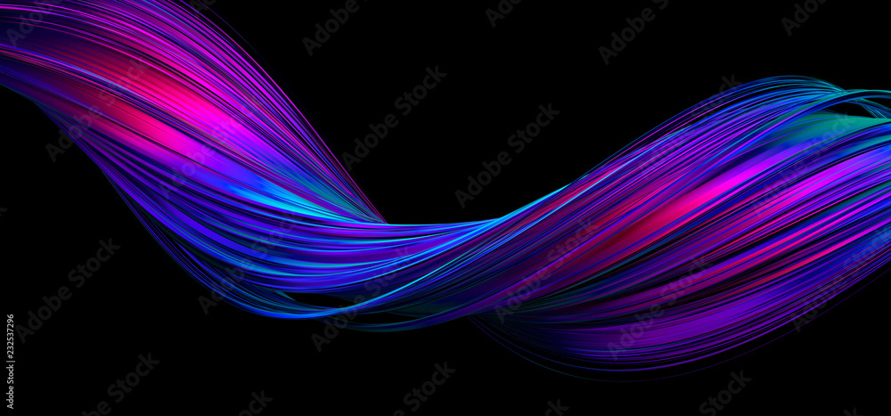 Fototapete Abstract 3d rendering of twisted lines. Modern background design, illustration of a futuristic shape