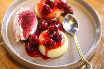 Macro photo of delicious bright cheese cakes