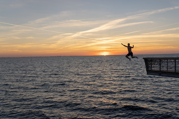 Jump in to water in Öresund in Malmö, Sweden