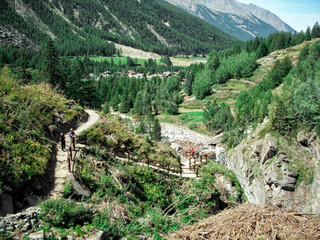 Lillaz Waterfall at the Grand Paradiso National Park, Cogne Village, Aosta Valley Province, Italy, European Alps