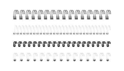 Vector set of realistic images (layout, mockup) of silver, black and white spirals for notebook, calendar, drawing album: a perspective view. The image was created using gradient mesh. EPS 10.
