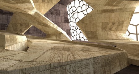 Abstract white and concrete interior. 3D illustration and rendering.