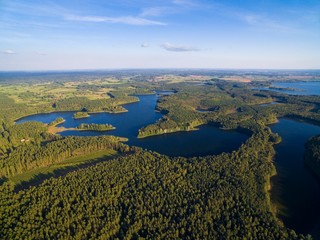 Aerial view of beautiful landscape of Mazury region - Krzywa Kuta Lake, Poland