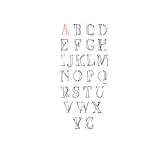hand drawn font, alphabet, hedgehog in the fog