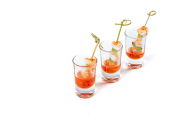 Catering.Glasses with shrimp snacks - banquet tasty dish