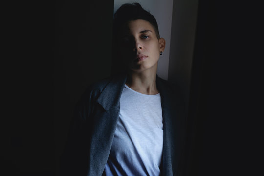 Portrait of pretty androgynous woman