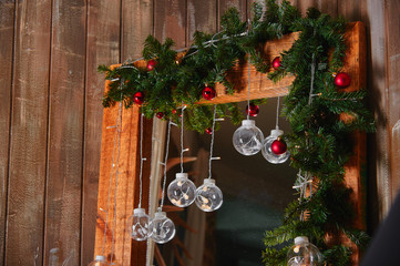 Christmas decorations hanging on the mirror