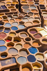 Tanneries of Fes Old tanks with color paint for leather. Morocco Africa