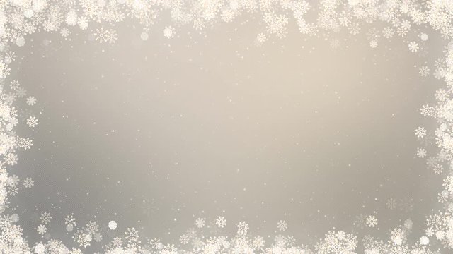 New year frame background. Winter greeting video card with snowflakes, stars and snow. Seamless loop abstract christmas animation.