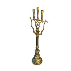 royal golden candlestick floor for 3 candles 3d illustration on a white background.3D illustration