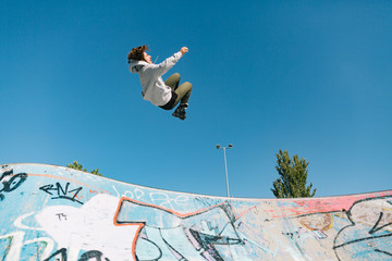 Roller-Skater Man Training at park.