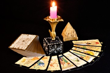 Tarot cards Egyptian. Tarot cards with ancient Egyptian symbols are used for divination,...