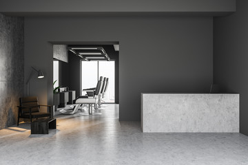 Fototapeta premium Side view of barber shop interior, reception