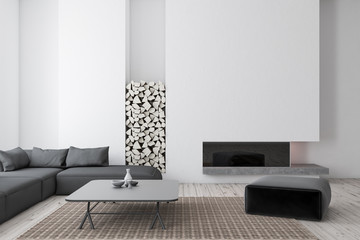 White living room, gray sofa