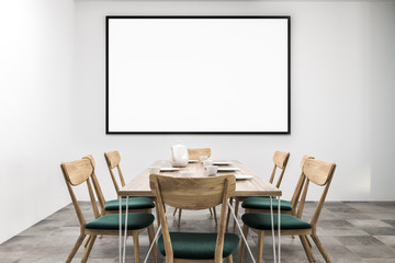 Fototapeta na wymiar White dining room interior, poster