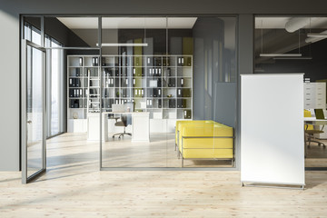 Office lobby with poster
