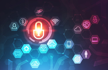 Cyber security and business icons, blue