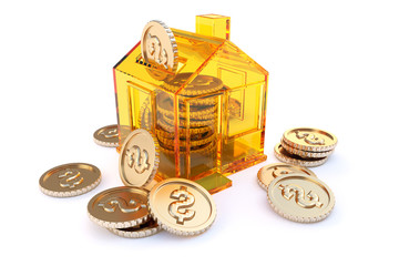 house piggy bank for investment orange