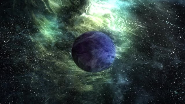 Animated Blue Planet with moving stardust, galaxy and stars I background.