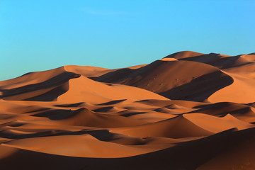 Plakat Moroccan Sahara sand dunes and shadows at sunset