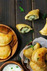 Homemade Potato cheese Pierogi  / Perogies close up